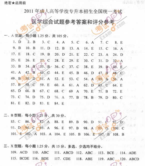 2011成人高考专升本《医学综合》试题及答案(图16)