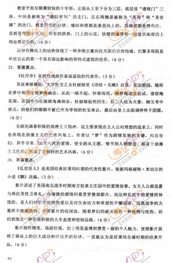 2011成人高考专升本《艺术概论》试题及答案(图6)