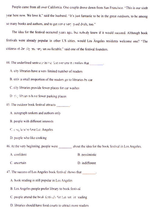 2009成人高考专升本《英语》真题及答案(图8)