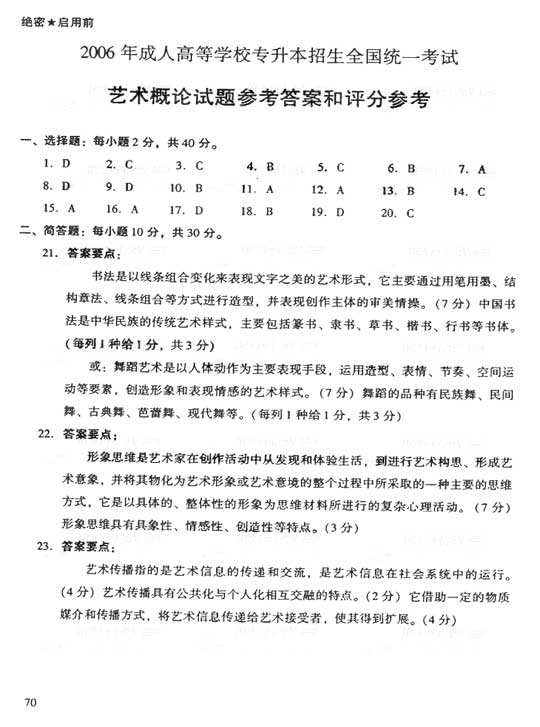 2006年成人高考专升本艺术概论试题及答案(图5)