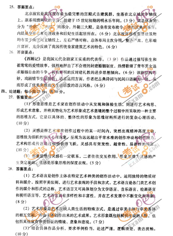 2010成人高考专升本艺术概论试题及答案(图5)